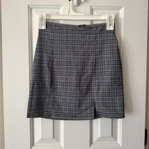Gray Plaid Mini Skirt with Subtle Red Check